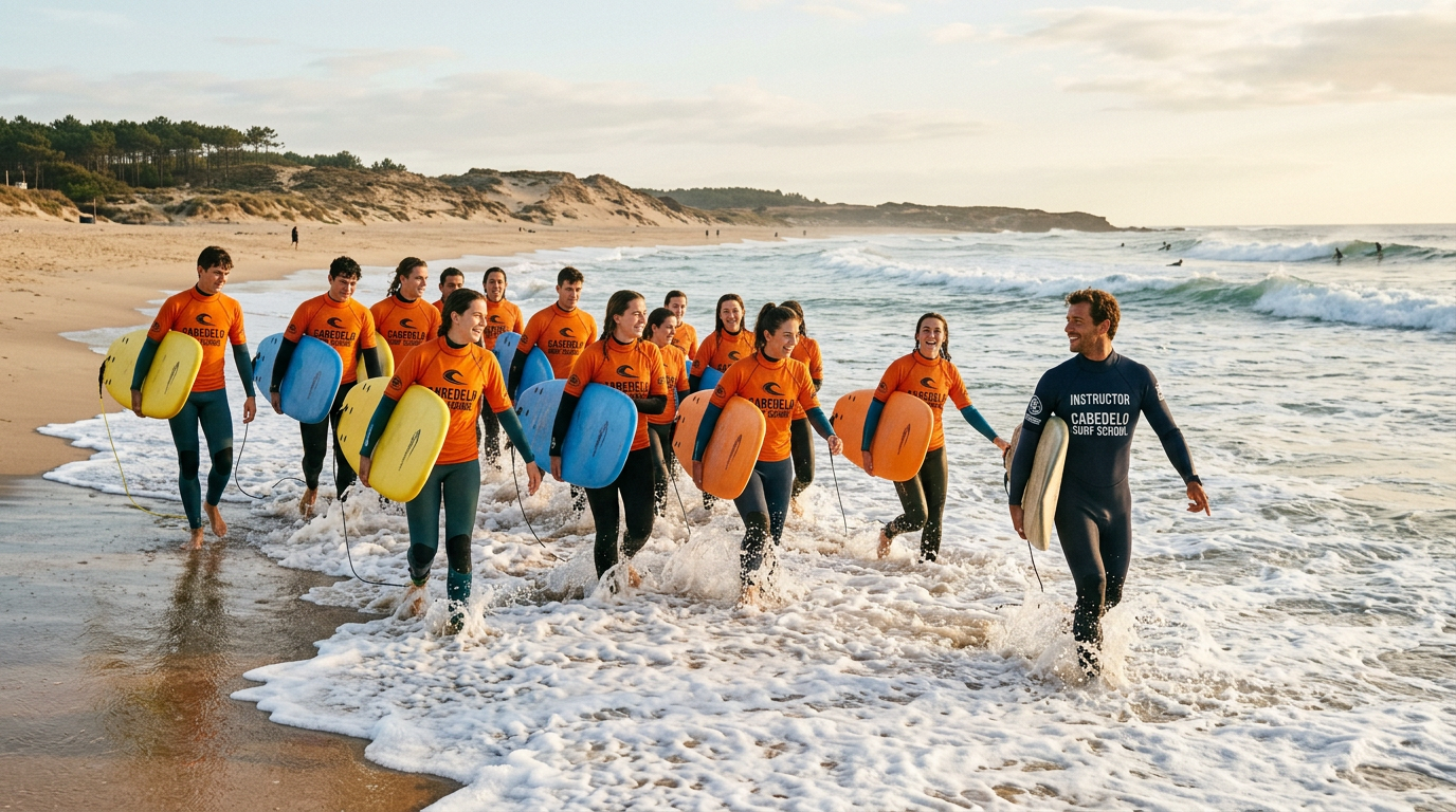 Aula de surf na Praia do Cabedelo